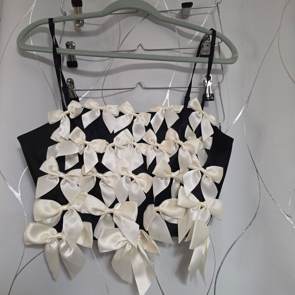Dolls Kill Black and Corset with Cream Lacing & Bows